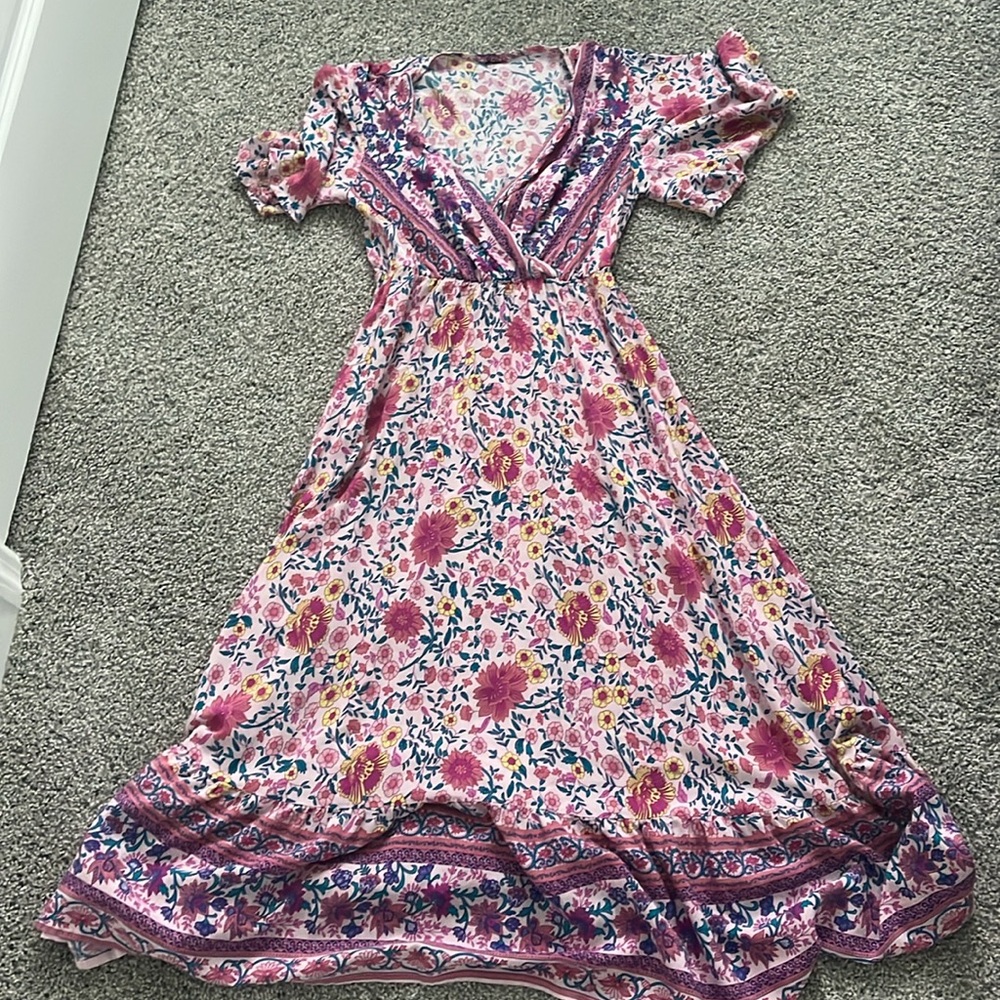 Multicolor Boho Womens Floral Print Butterfly Sleeve Dress